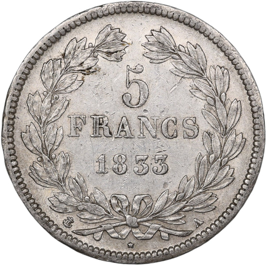 Louis-Philippe Ier (1830-1848) 5 Francs Argent 1833 A Paris Domard 2ème type 24.94 gr