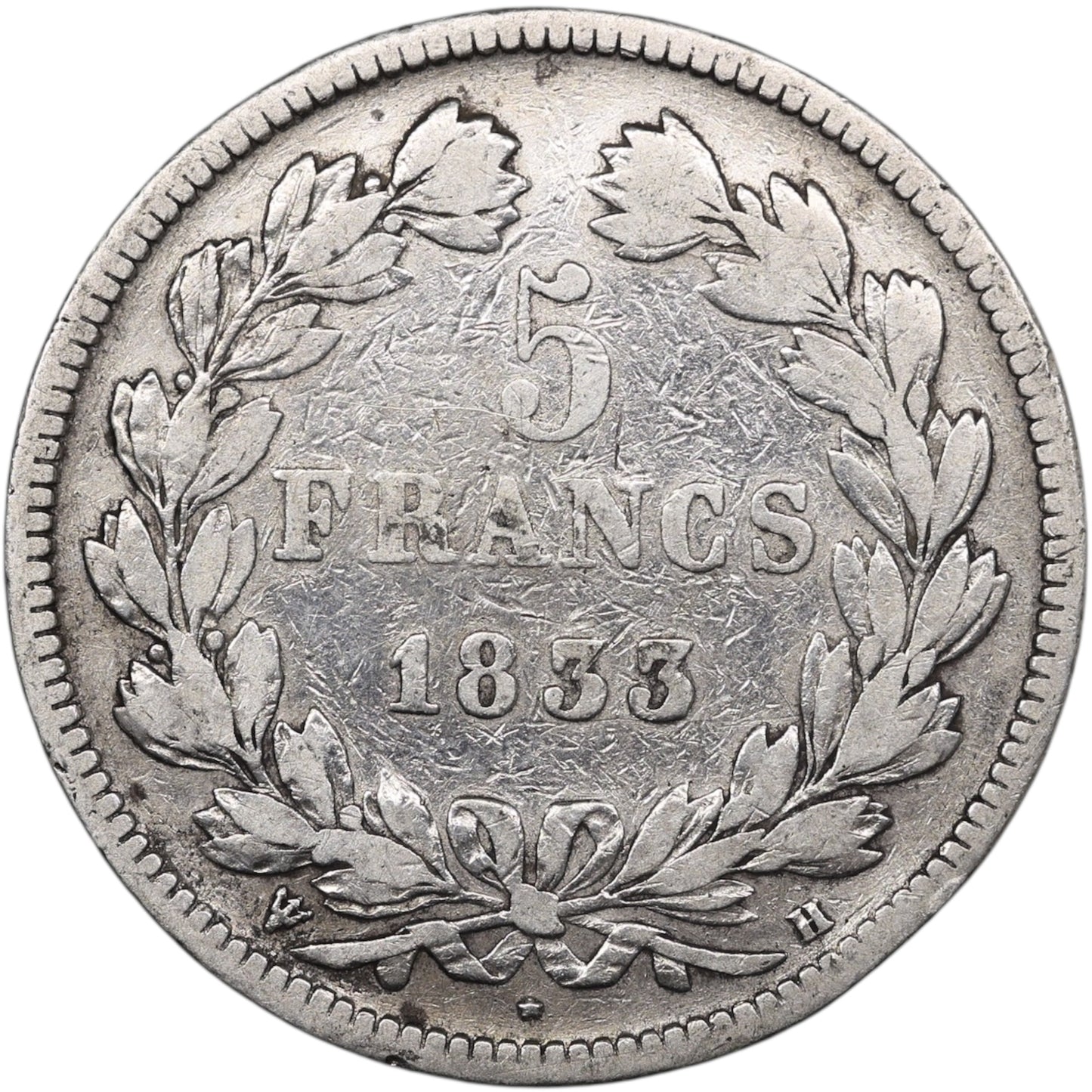 Louis-Philippe (1830-1848) 5 Francs Argent 1833 H La Rochelle Domard 2ème type 24.40 gr