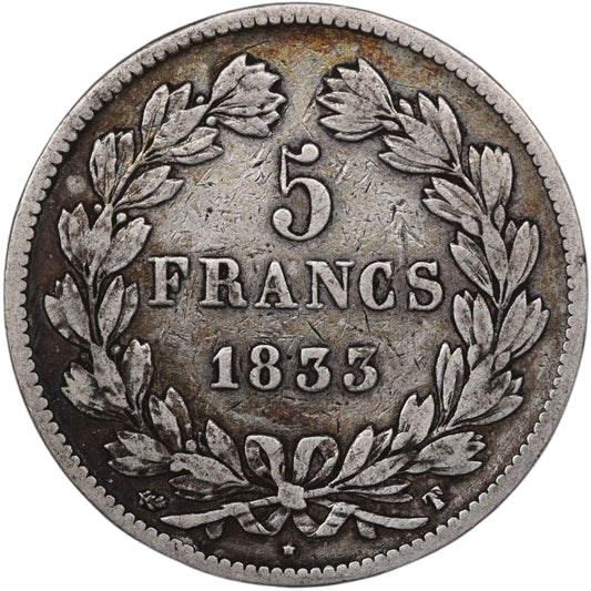 Louis-Philippe Ier (1830-1848) 5 Francs Argent 1833 T Nantes Domard 2ème type 24.42gr