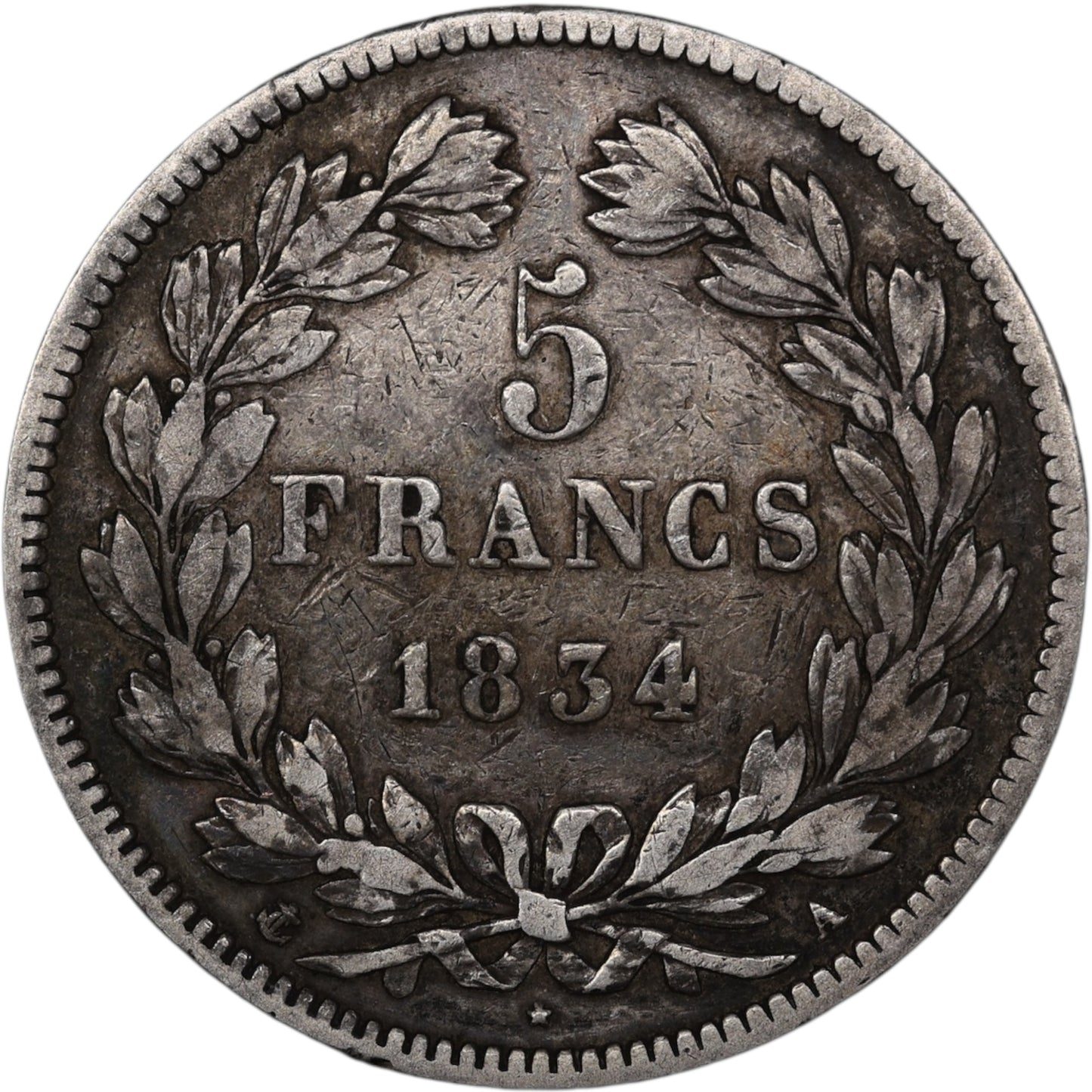 Louis-Philippe (1830-1848) 5 Francs Argent 1834 A Paris Domard 2ème type 24.73 gr