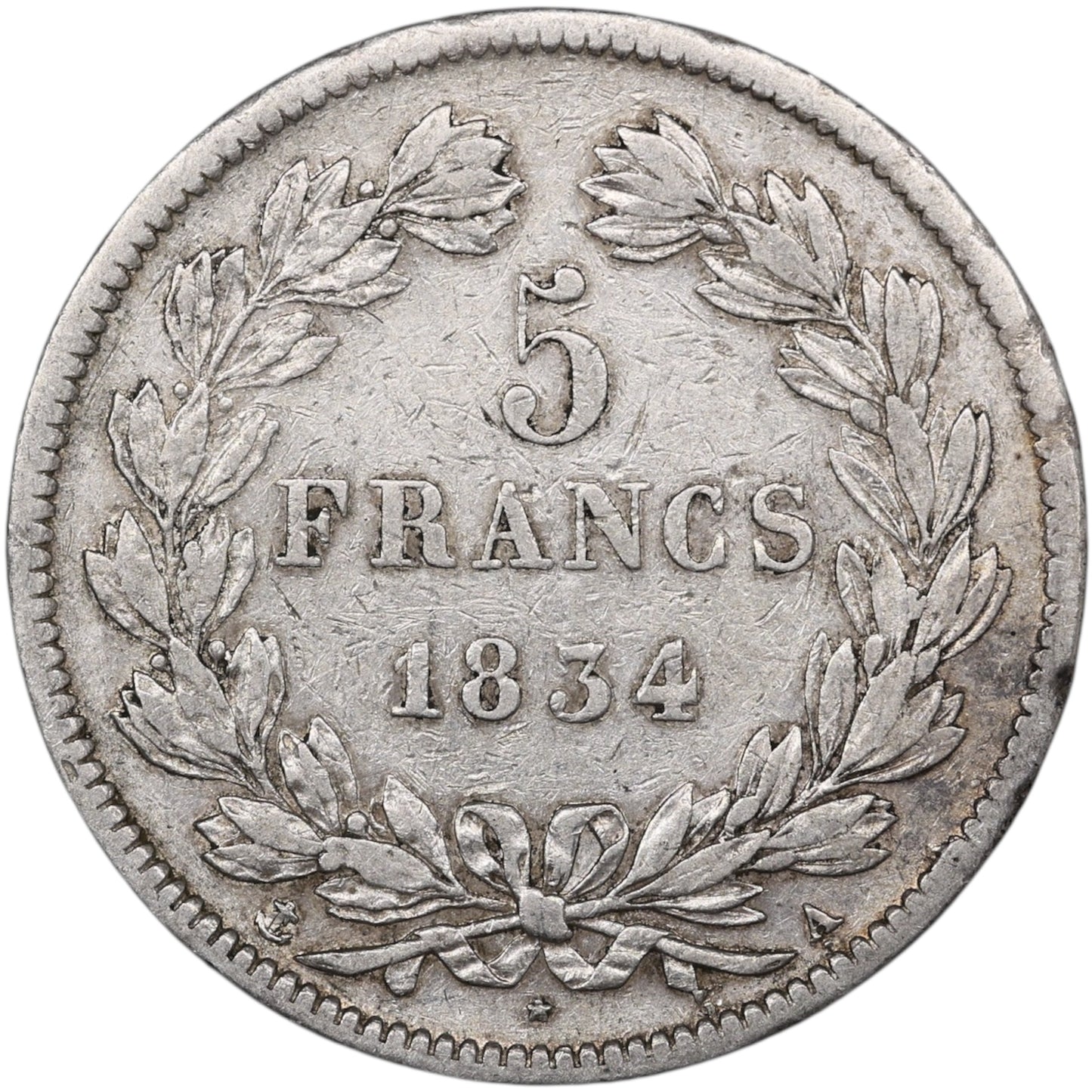 Louis-Philippe (1830-1848) 5 Francs Argent 1834 A Paris Domard 2ème type 24.85 gr