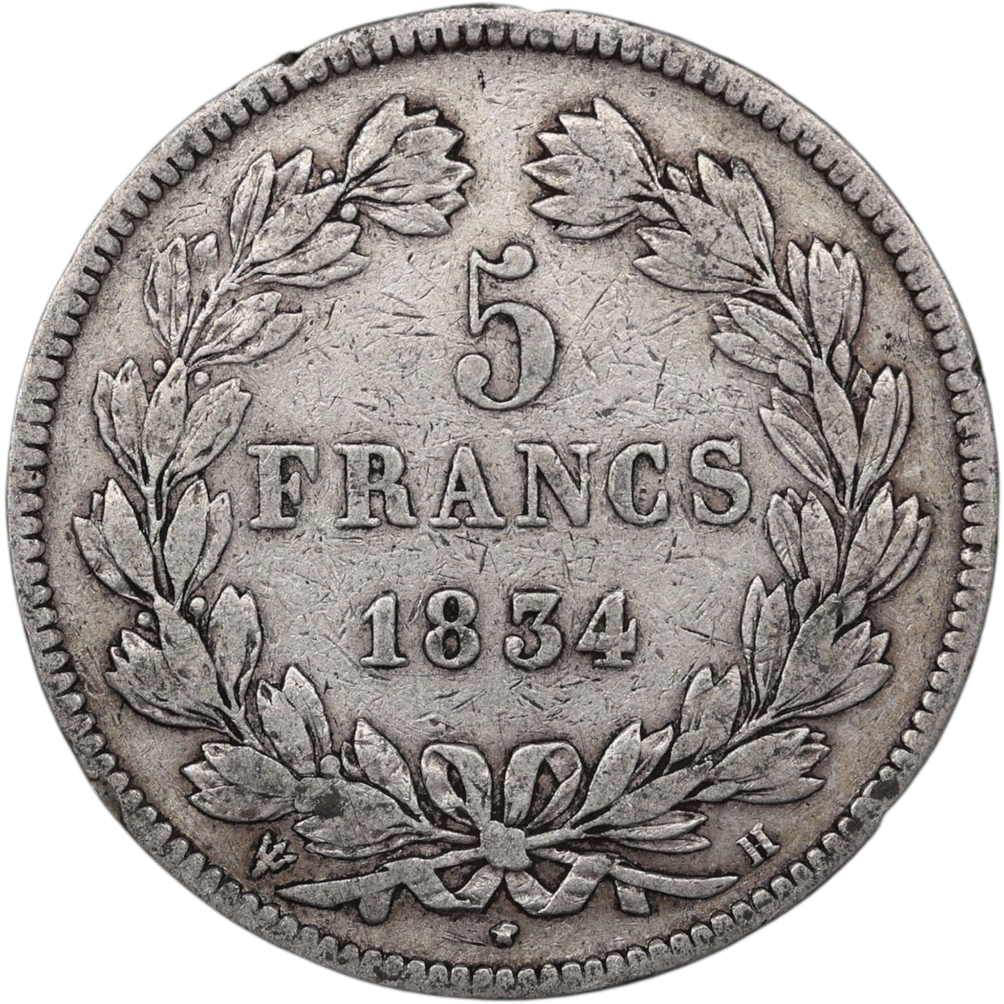 Louis-Philippe (1830-1848) 5 Francs Argent 1834 H La Rochelle Domard 2ème type 24.89 gr