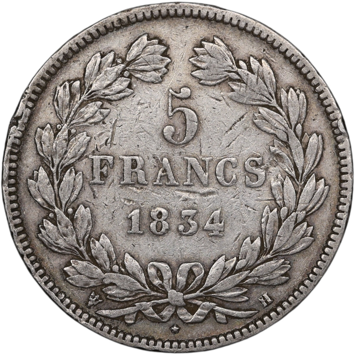 Louis-Philippe Ier (1830-1848) 5 Francs Argent 1834 H La Rochelle Domard 2ème type 24.74 gr