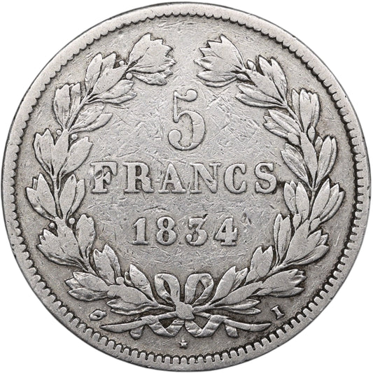 Louis-Philippe Ier (1830-1848) 5 Francs Argent 1834 I Limoges Domard 2ème type 24.50 gr