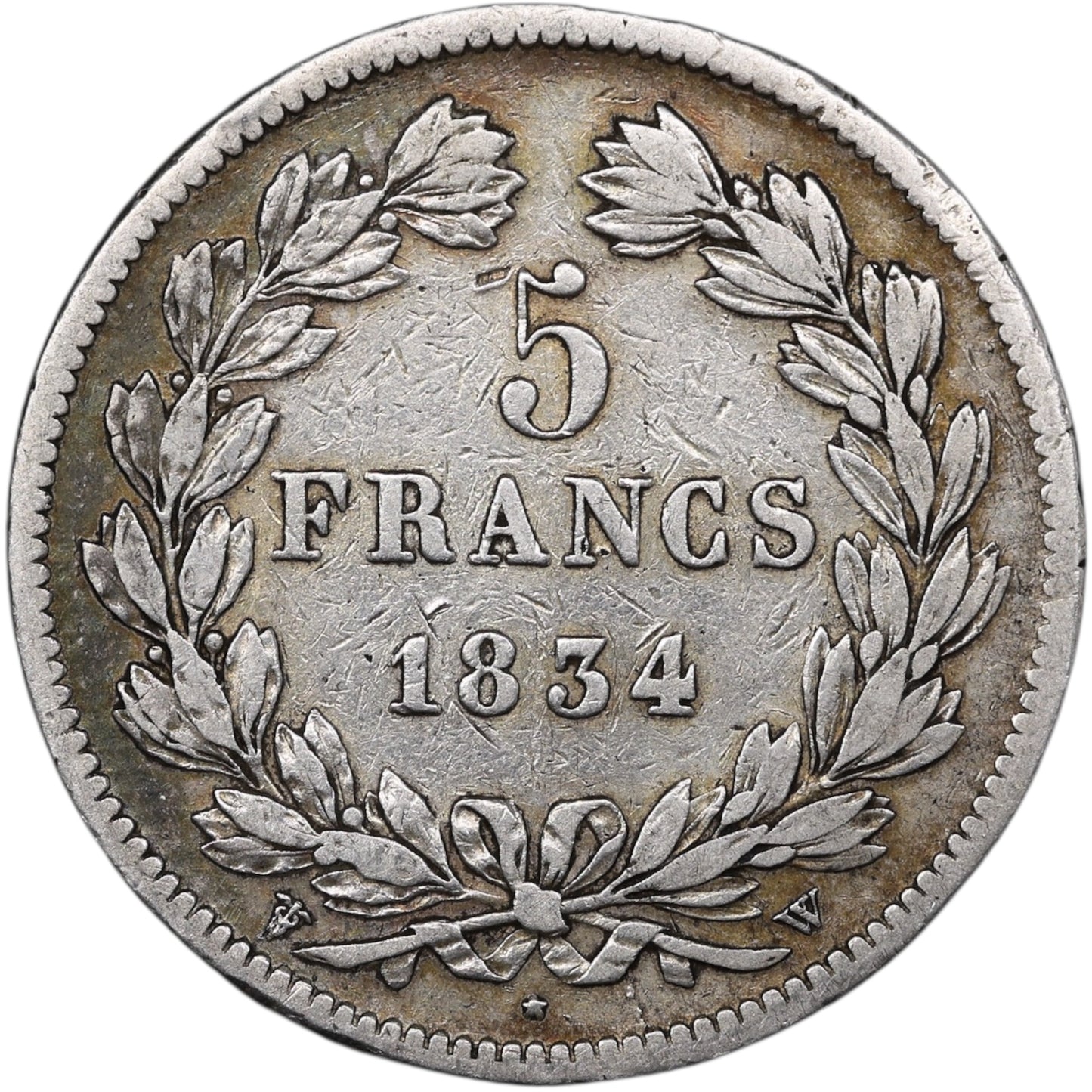 Louis-Philippe (1830-1848) 5 Francs Argent 1834 W Lille Domard 2ème type 24.83 gr