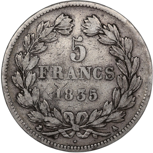 Louis-Philippe Ier (1830-1848) 5 Francs Argent 1835 A Paris Domard 2ème type 24.86 gr