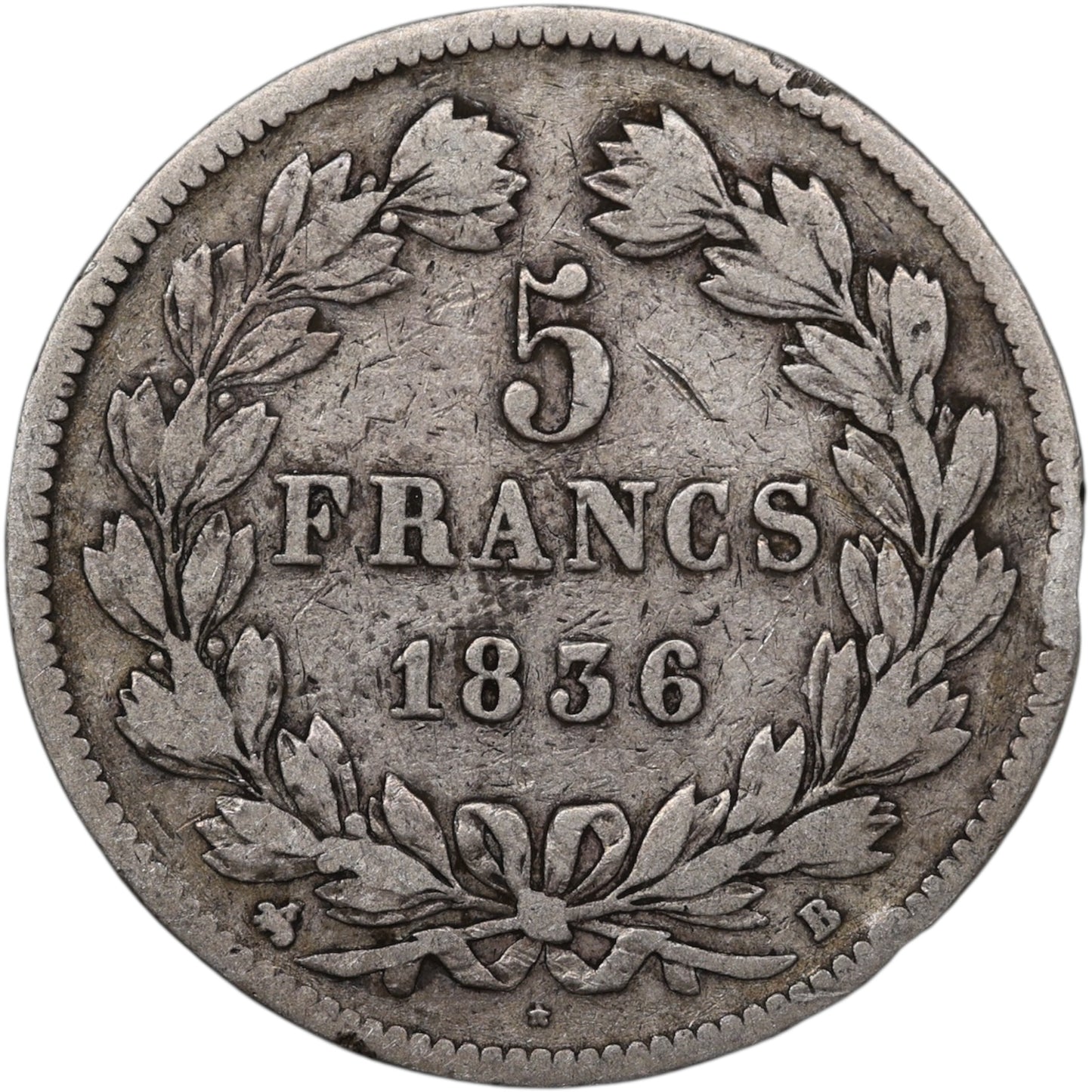 Louis-Philippe (1830-1848) 5 Francs Argent 1836 B Rouen Domard 2ème type 24.46 gr