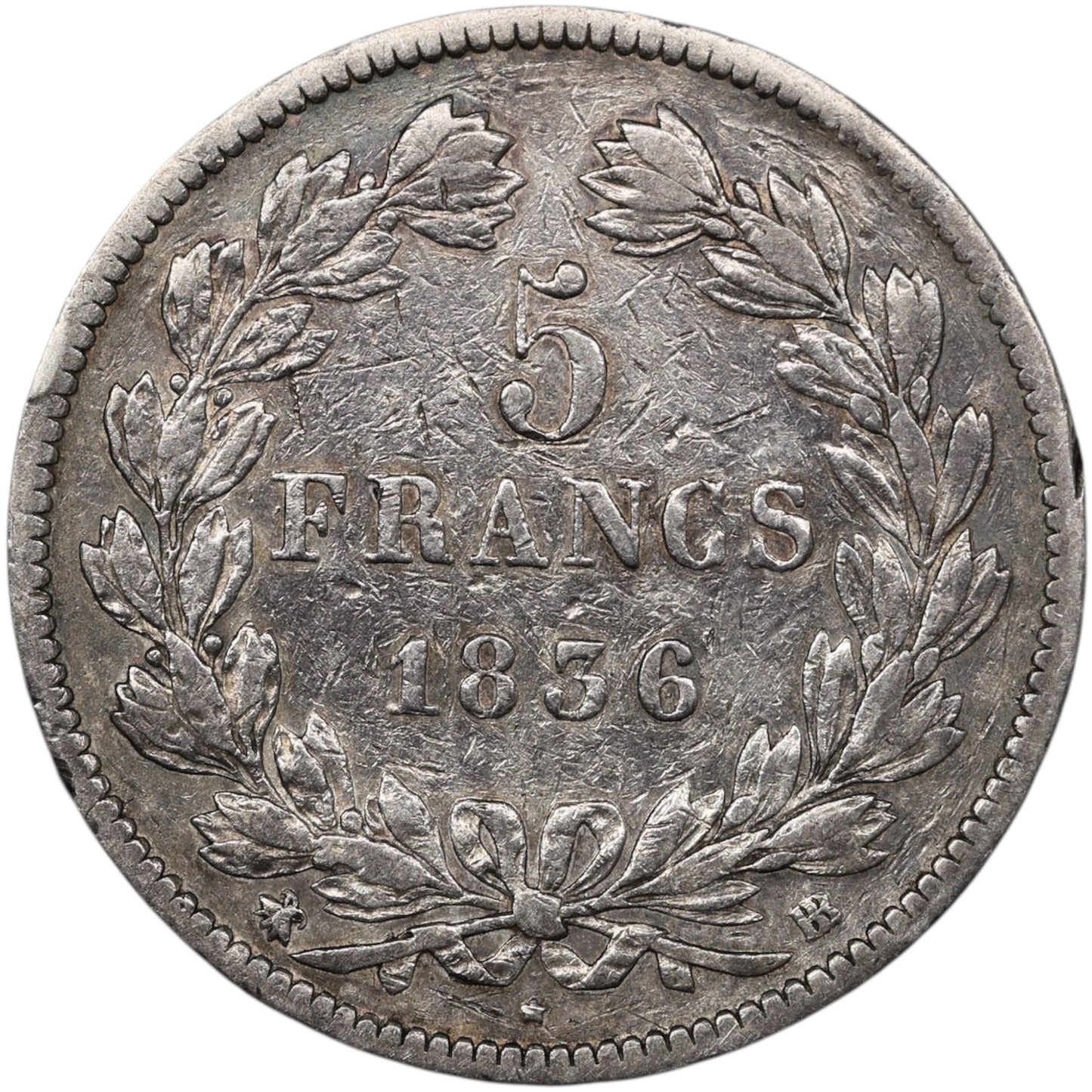 Louis-Philippe (1830-1848) 5 Francs Argent 1836 BB Strasbourg Domard 2ème type 24.83 gr