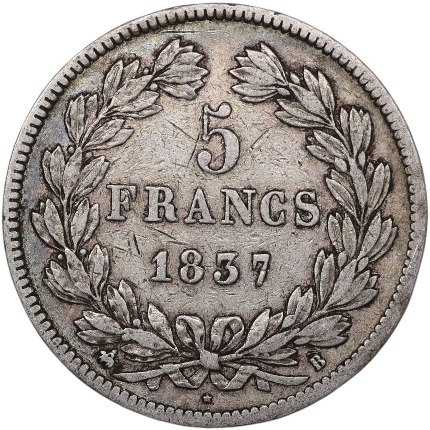 Louis-Philippe (1830-1848) 5 Francs Argent 1837 B Rouen Domard 2ème type 24.76 gr