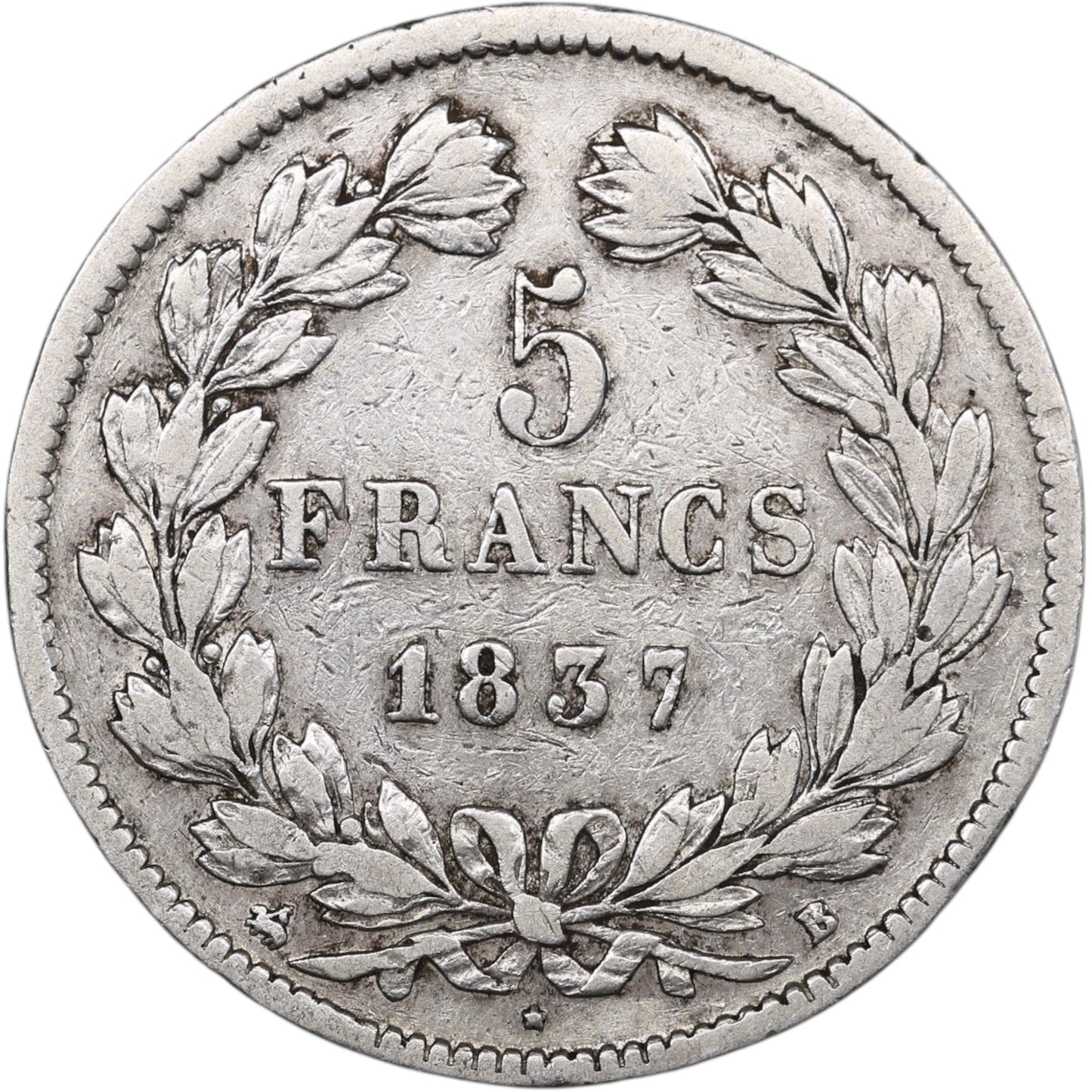 Louis-Philippe (1830-1848) 5 Francs Argent 1837 B Rouen Domard 2ème type 24.67 gr