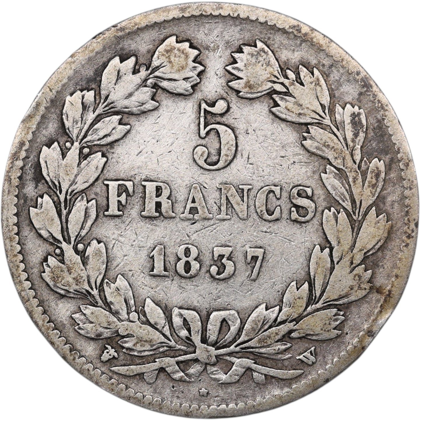 Louis-Philippe (1830-1848) 5 Francs Argent 1837 W Lille Domard 2ème type 24.63 gr