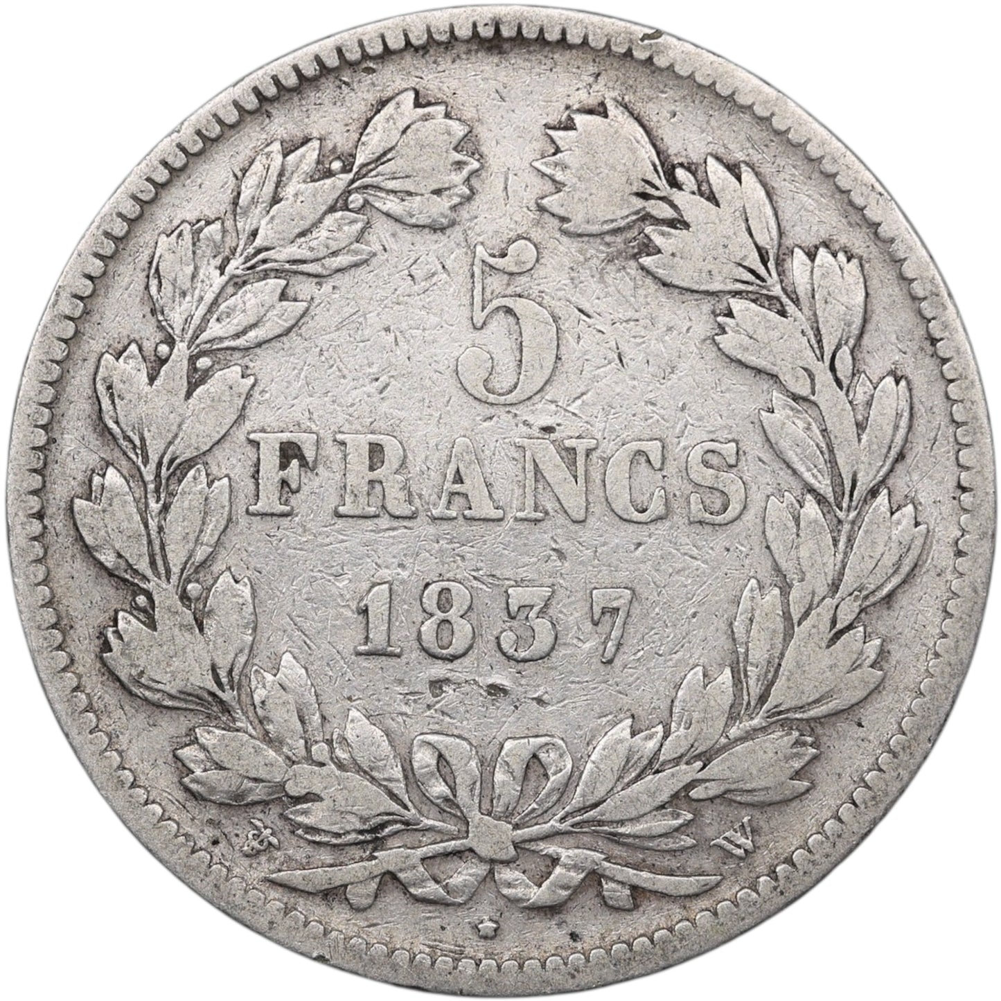 Louis-Philippe (1830-1848) 5 Francs Argent 1837 W Lille Domard 2ème type 24.63 gr
