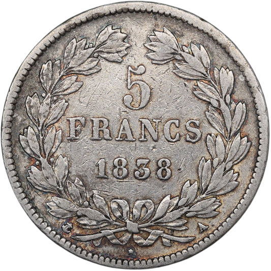 Louis-Philippe Ier (1830-1848) 5 Francs Argent 1838 A Paris Domard 2ème type 24.76 gr