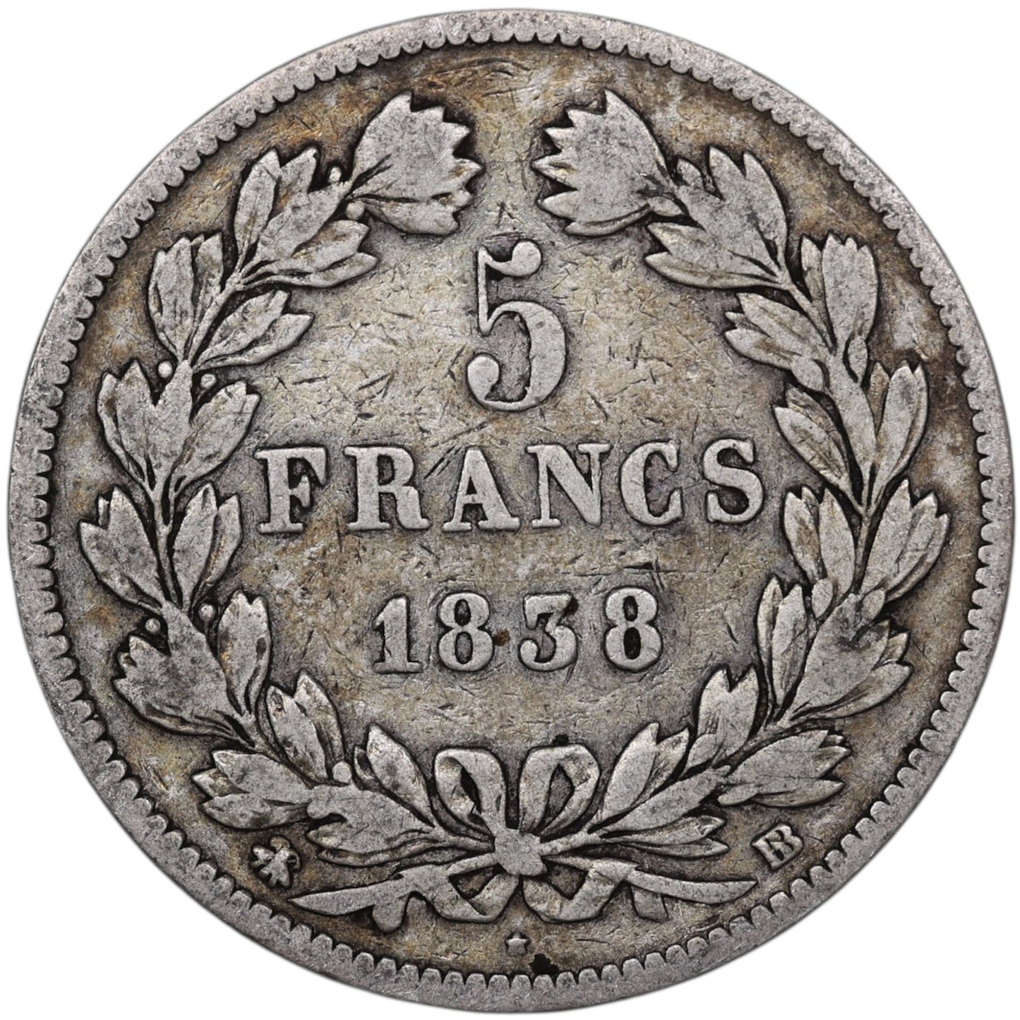 Louis-Philippe (1830-1848) 5 Francs Argent 1838 BB Strasbourg Domard 2ème type 24.39 gr