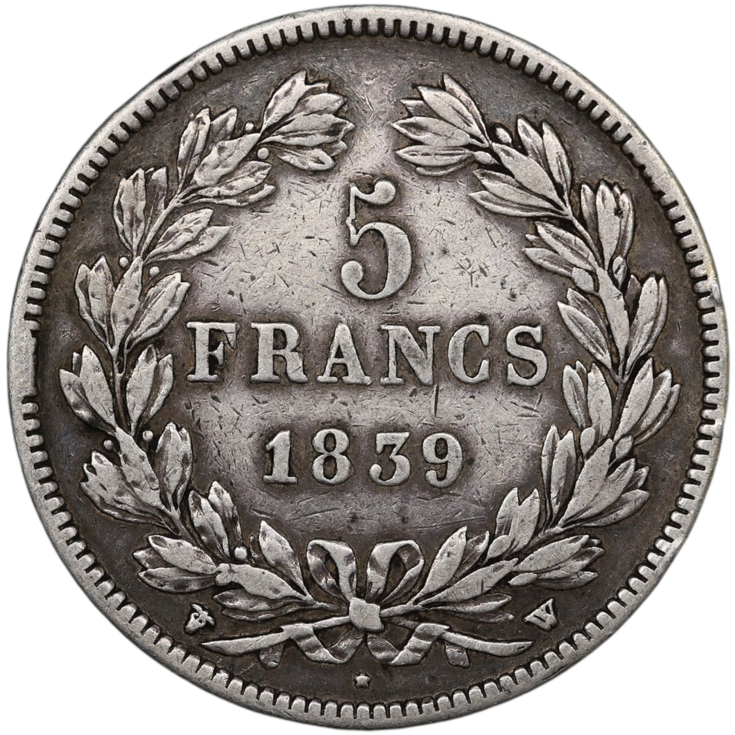 Louis-Philippe (1830-1848) 5 Francs Argent 1839 W Lille Domard 2ème type 24.82 gr
