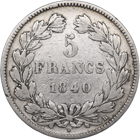 Louis-Philippe Ier (1830-1848) 5 Francs Argent 1840 B Rouen Domard 2ème type 24.60 gr