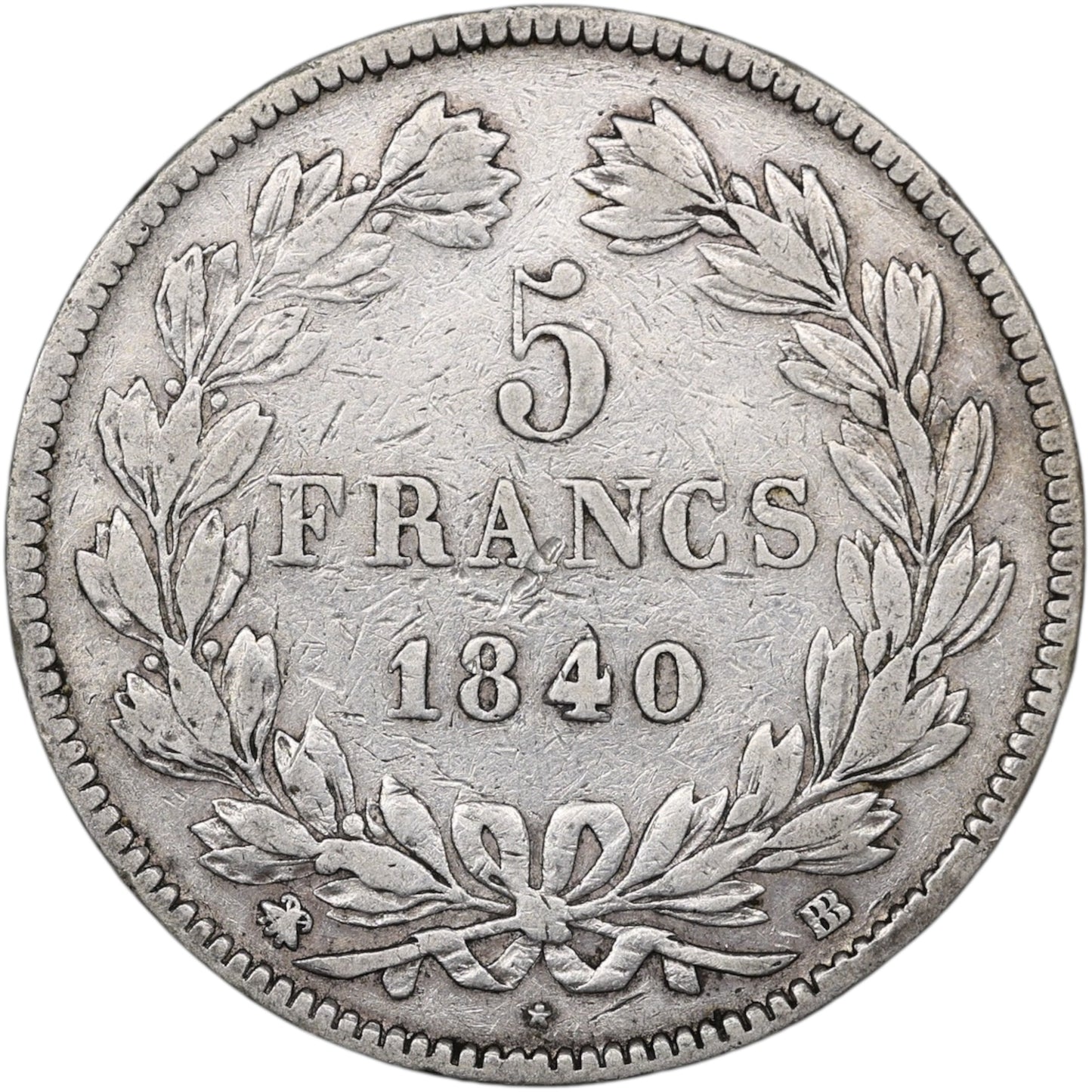 Louis-Philippe (1830-1848) 5 Francs Argent 1840 BB Strasbourg Domard 2ème type 24.74 gr