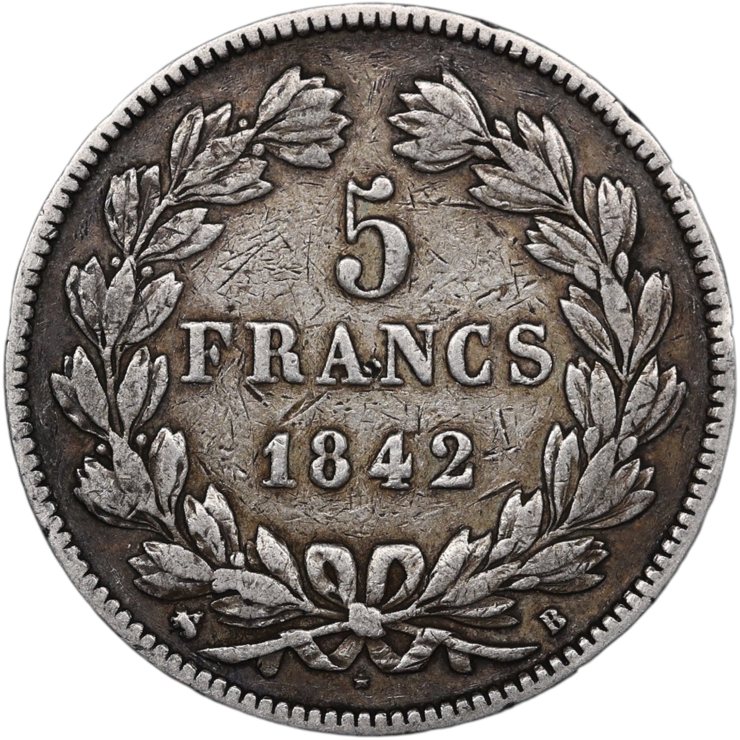 Louis-Philippe (1830-1848) 5 Francs Argent 1842 B Rouen Domard 2ème type 24.73 gr