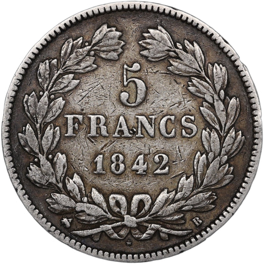 Louis-Philippe Ier (1830-1848) 5 Francs Argent 1842 B Rouen Domard 2ème type 24.73 gr
