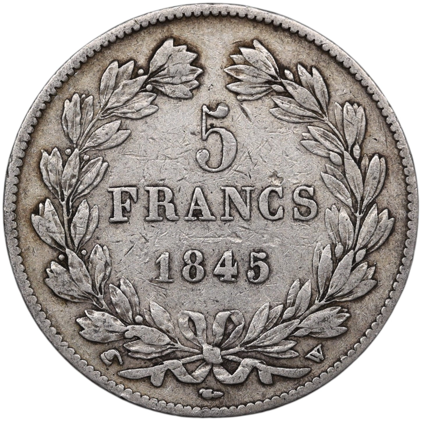 Louis-Philippe (1830-1848) 5 Francs Argent 1845 W Lille Domard 3ème type 24.79 gr