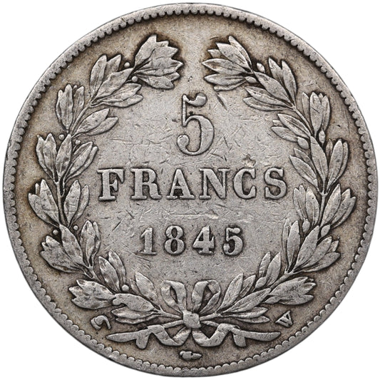 Louis-Philippe Ier (1830-1848) 5 Francs Argent 1845 W Lille Domard 3ème type 24.79 gr