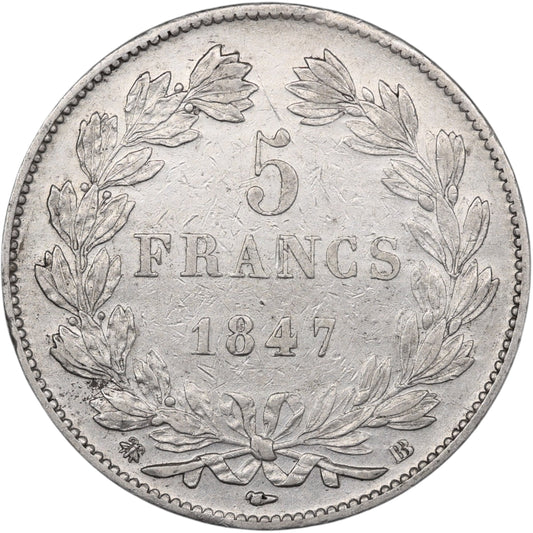 Louis-Philippe Ier (1830-1848) 5 Francs Argent 1847 BB Strasbourg Domard 3ème type 24.89 gr