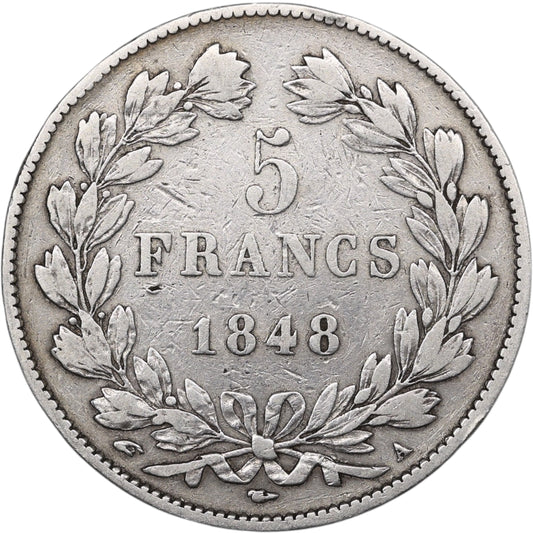 Louis-Philippe Ier (1830-1848) 5 Francs Argent 1848 A Paris Domard 3ème type 24.58 gr