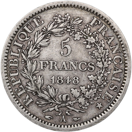 Seconde République (1848-1852) 5 Francs Argent 1848 A Paris Hercule 24.70 gr