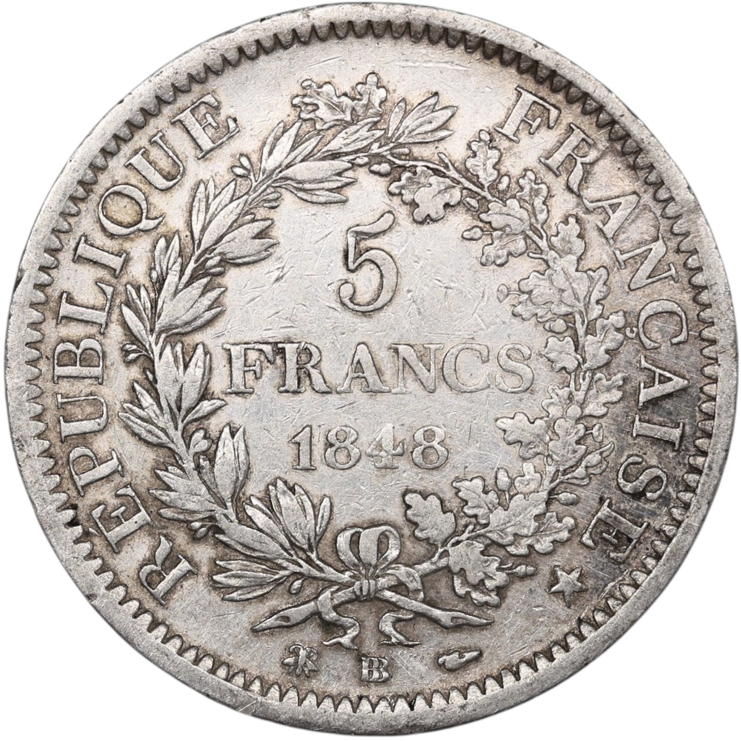 Seconde République (1848-1852) 5 Francs Argent 1848 BB Strasbourg Hercule 24.94 gr