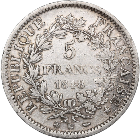 Seconde République (1848-1852) 5 Francs Argent 1848 BB Strasbourg Hercule 24.94 gr