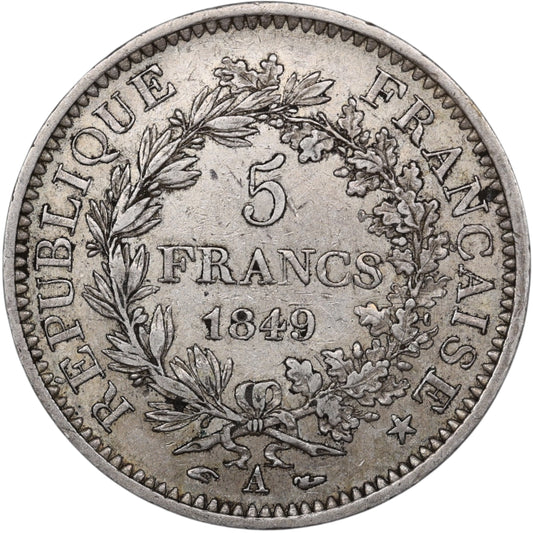 Seconde République (1848-1852) 5 Francs Argent 1849 A Paris Hercule 24.93 gr