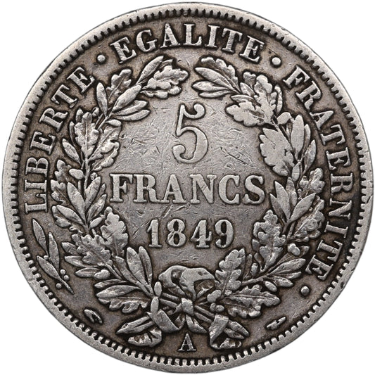 Seconde République (1848-1852) 5 Francs Argent 1849 A Paris Cérès 24.66 gr