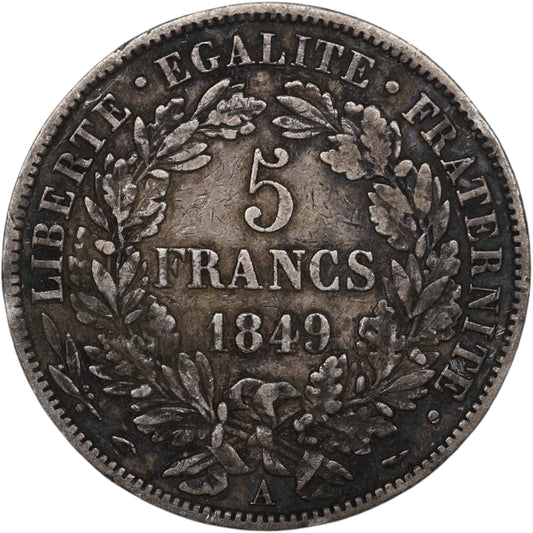 Seconde République (1848-1852) 5 Francs Argent 1849 A Paris Cérès 24.80 gr