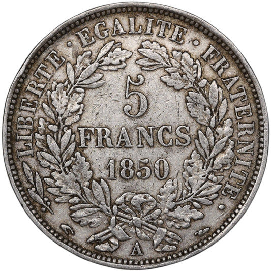Seconde République (1848-1852) 5 Francs Argent 1850 A Paris Cérès 24.87 gr