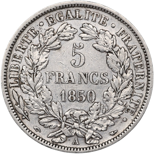 Seconde République (1848-1852) 5 Francs Argent 1850 A Paris Cérès 24.89 gr