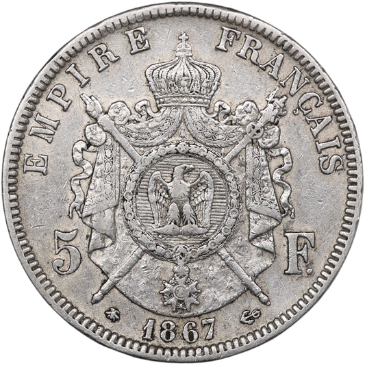 Napoléon III (1852-1870) 5 Francs Argent 1867 A Paris 24.96 gr