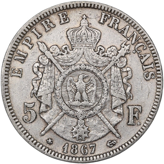 Napoléon III (1852-1870) 5 Francs Argent 1867 A Paris 24.86 gr