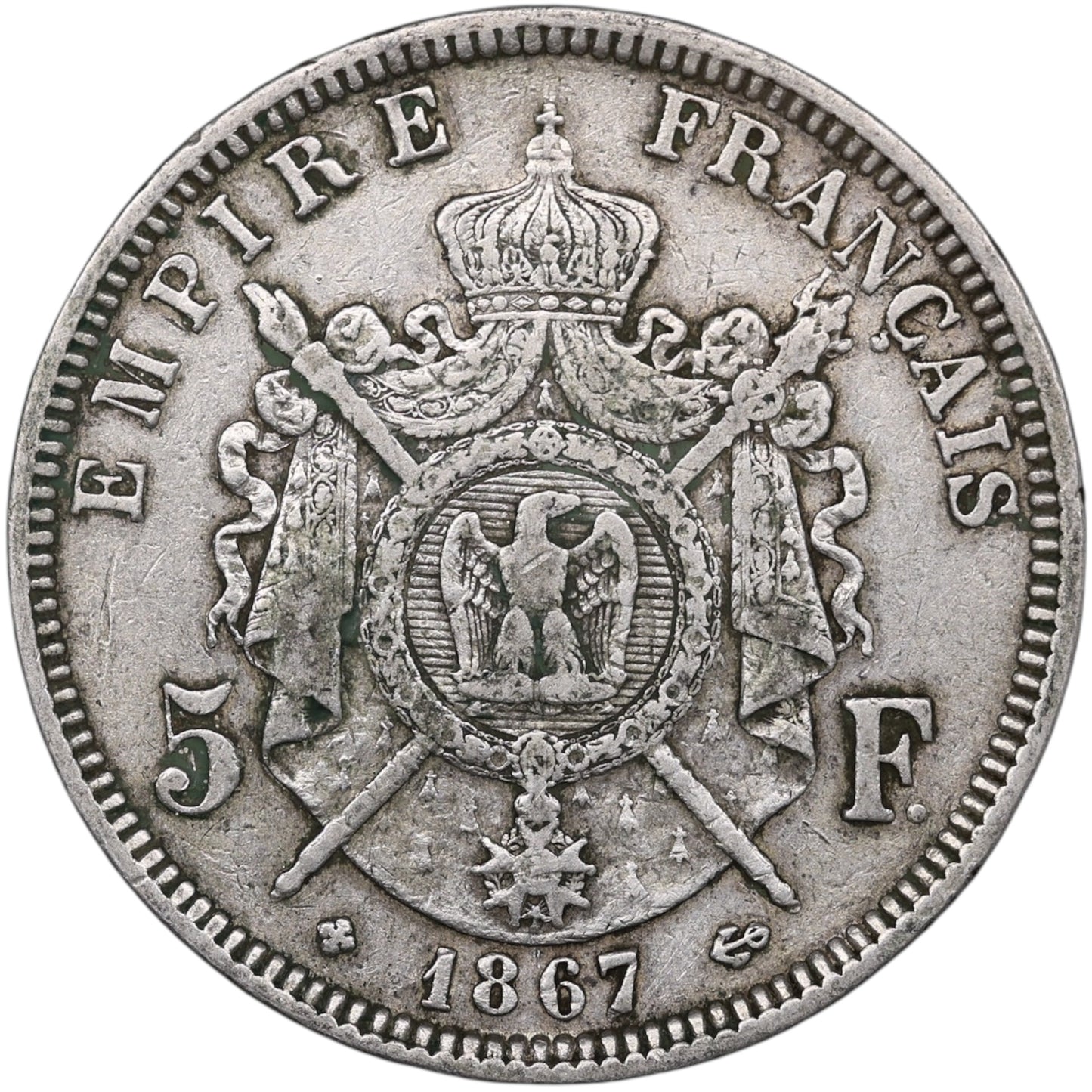Napoléon III (1852-1870) 5 Francs Argent 1867 BB Strasbourg 24.86 gr
