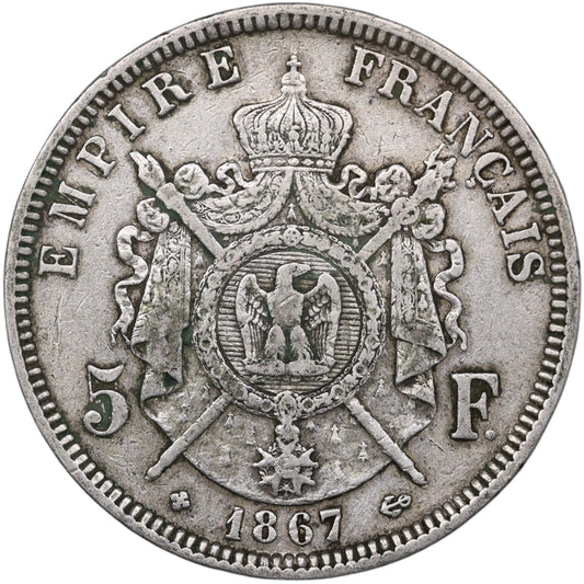 Napoléon III (1852-1870) 5 Francs Argent 1867 BB Strasbourg 24.86 gr