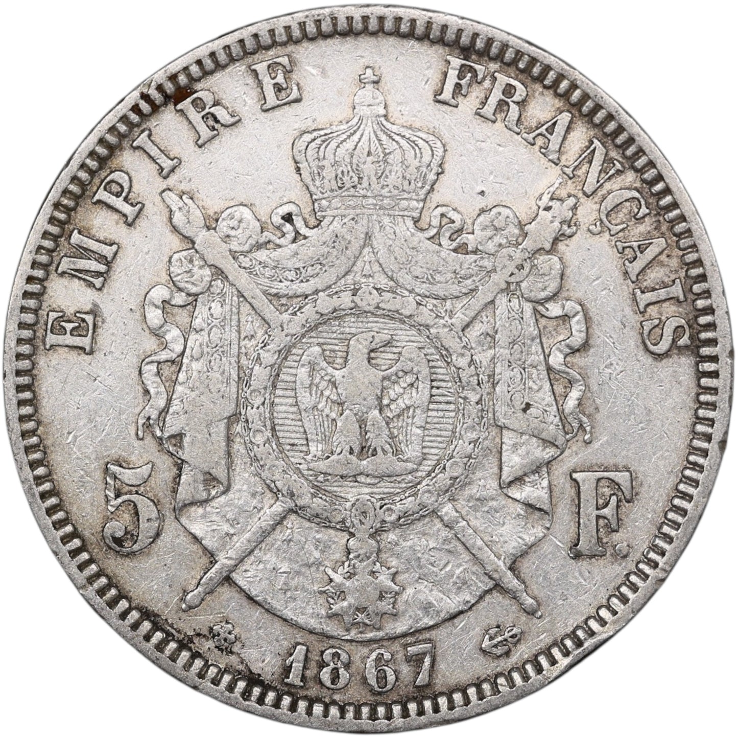 Napoléon III (1852-1870) 5 Francs Argent 1867 BB Strasbourg 24.58 gr