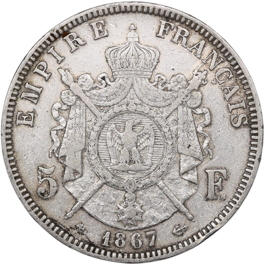 Napoléon III (1852-1870) 5 Francs Argent 1867 BB Strasbourg 24.82 gr