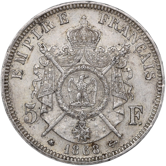 Napoléon III (1852-1870) 5 Francs Argent 1868 A Paris 25.00 gr
