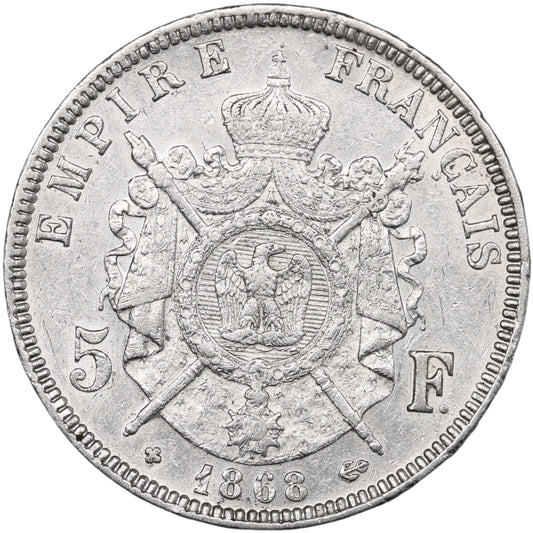 Napoléon III (1852-1870) 5 Francs Argent 1868 BB Strasbourg 25.00 gr