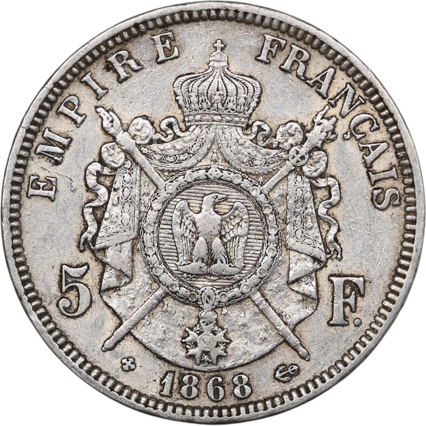 Napoléon III (1852-1870) 5 Francs Argent 1868 BB Strasbourg 24.83 gr