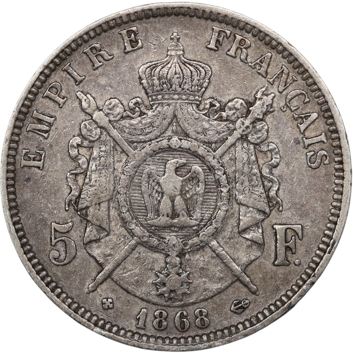 Napoléon III (1852-1870) 5 Francs Argent 1868 BB Strasbourg 24.85 gr