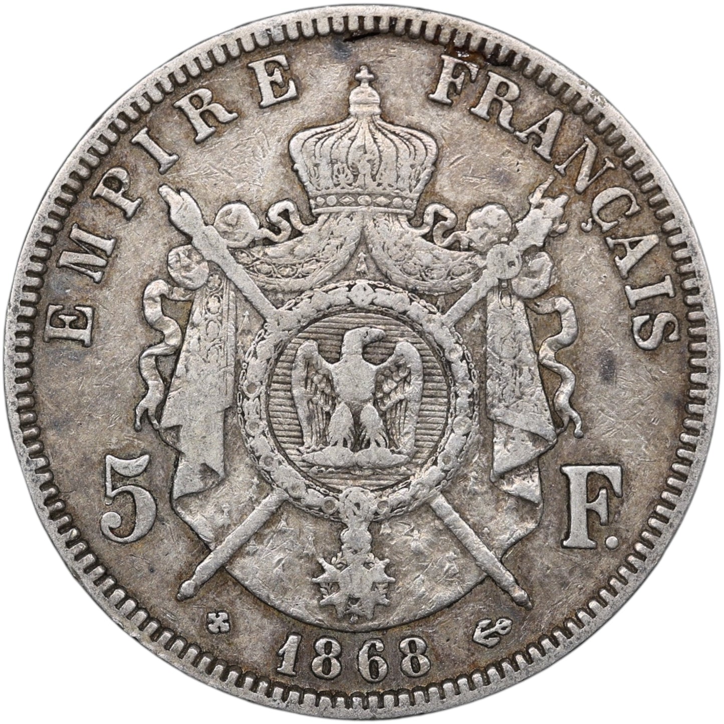 Napoléon III (1852-1870) 5 Francs Argent 1868 BB Strasbourg 24.79 gr