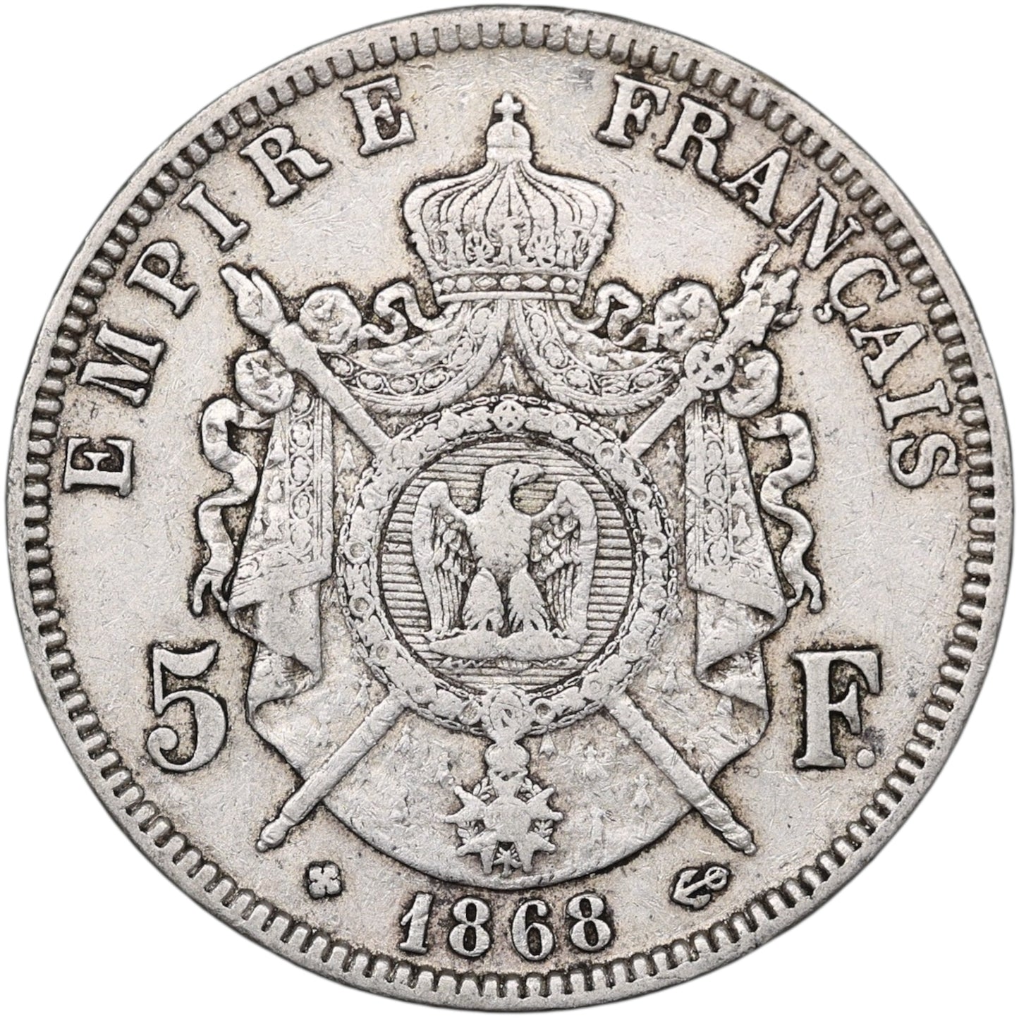 Napoléon III (1852-1870) 5 Francs Argent 1868 BB Strasbourg 24.88 gr