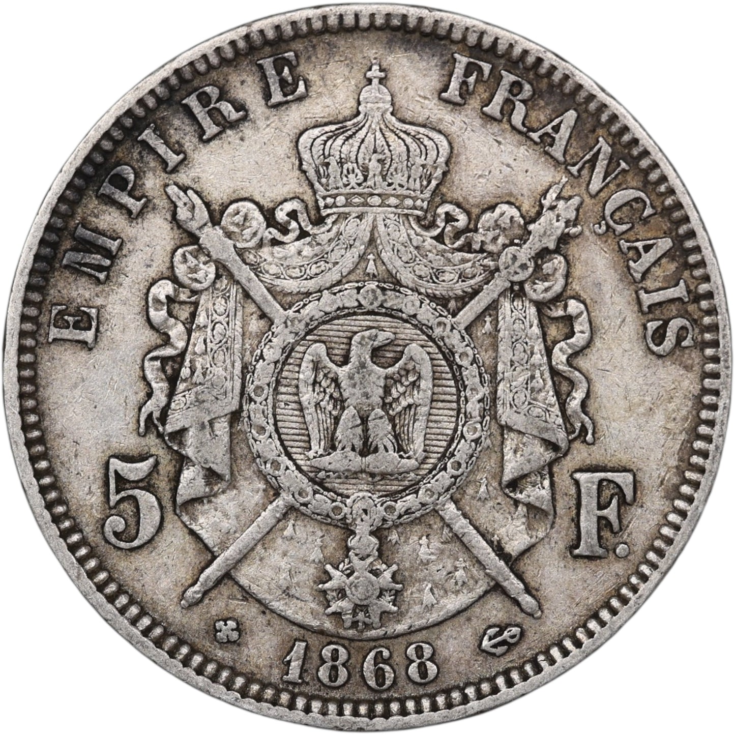 Napoléon III (1852-1870) 5 Francs Argent 1868 BB Strasbourg 24.89 gr