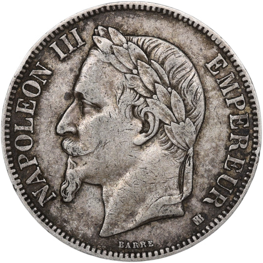 Napoléon III (1852-1870) 5 Francs Argent 1868 BB Strasbourg 24.89 gr