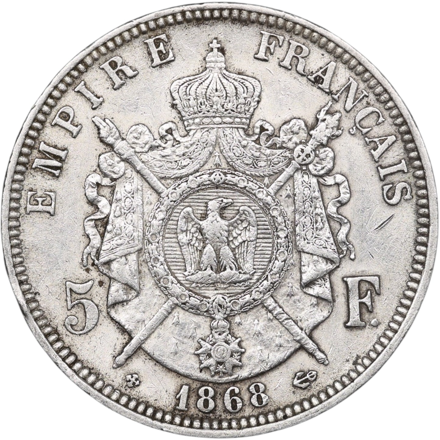 Napoléon III (1852-1870) 5 Francs Argent 1868 BB Strasbourg 24.90 gr